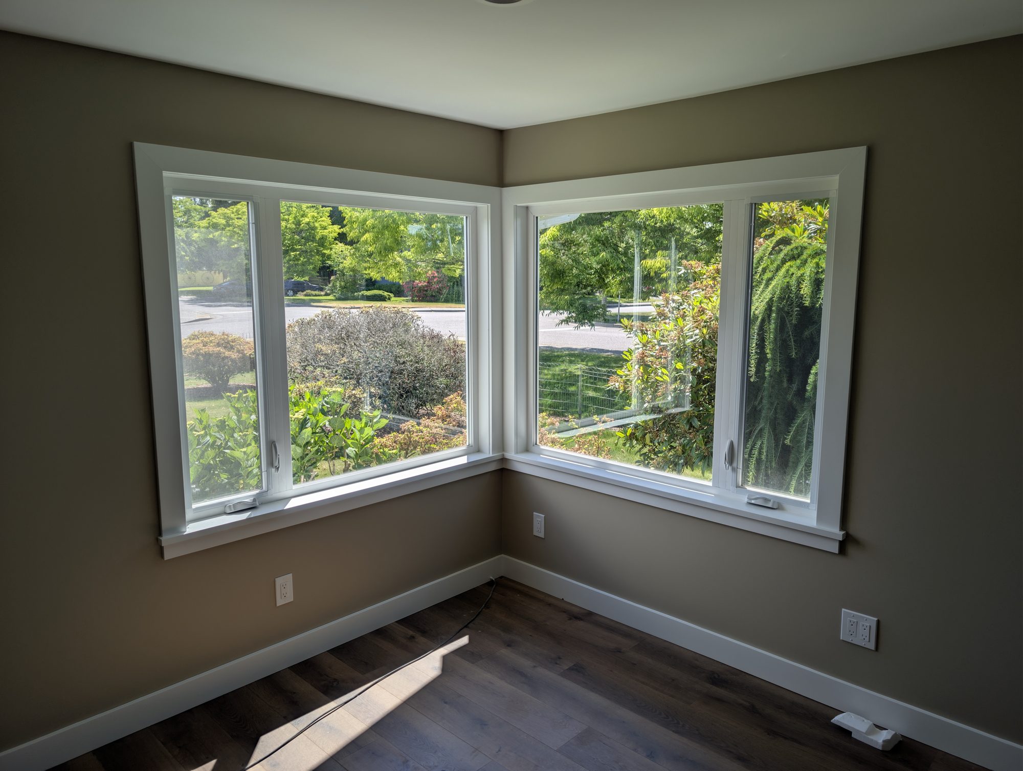 Interior window nook with new trim and flooring